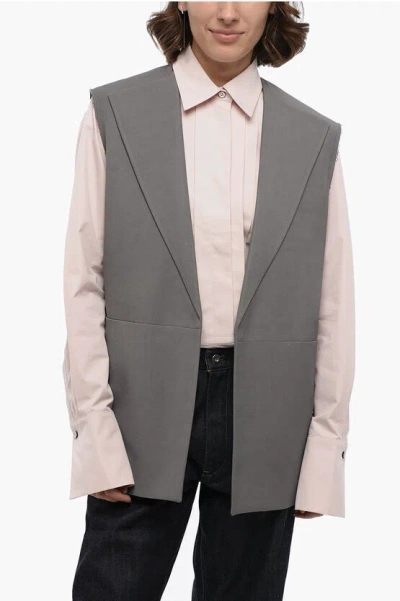 Jil Sander Flax Blend Buttonless Vest With Raw-cut Details In Grey