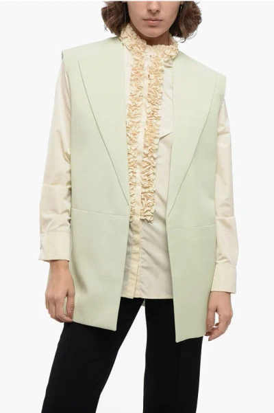 Jil Sander Flax Blend Buttonless Vest With Raw-cut Details In Green