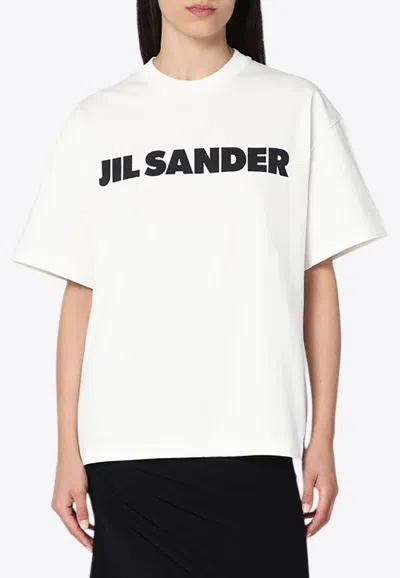 Jil Sander Cotton T-shirt With Bold Logo And Classic Cut In White