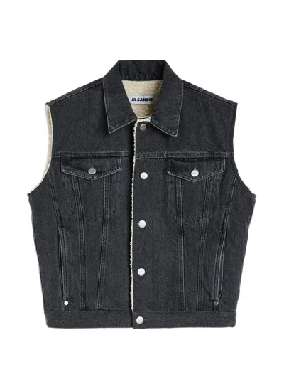 Jil Sander Fleece-lined Denim Gilet In Multi