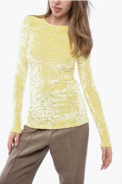 Jil Sander Flocked Floral Top In Yellow