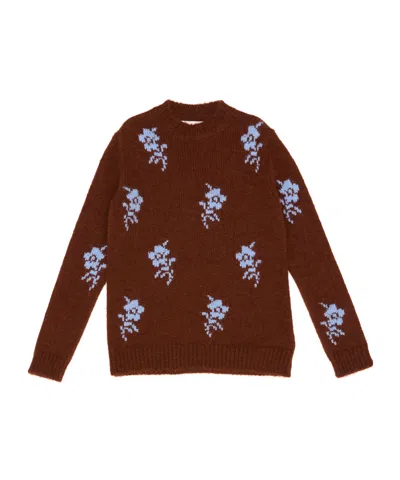 Jil Sander Floral Alpaca Sweater In Brown