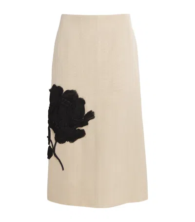 Jil Sander Floral Appliqué Midi Skirt In Neutral