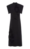 Jil Sander Floral-appliquéd Crepe Midi Dress In Black
