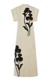 Jil Sander Floral-appliquéd Crepe Midi Dress In Off-white