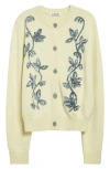 Jil Sander Light Yellow Cardigan With Floral Embroidery Women In Yellow