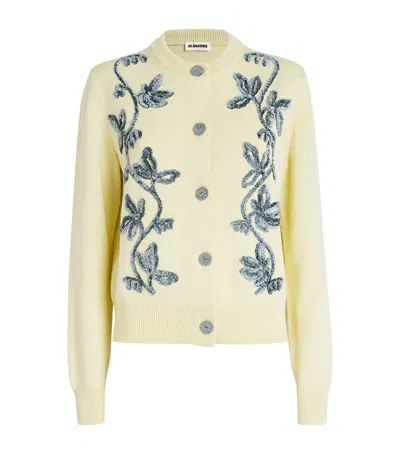 Jil Sander Floral-embroidered Cardigan In Yellow