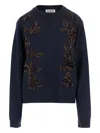 Jil Sander Wool Sweater With Floral Pattern In Blue