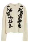 Jil Sander Floral Embroidered Virgin Wool Blend Sweater In White