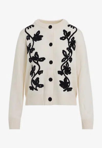 JIL SANDER FLORAL-EMBROIDERED WOOL-BLEND CARDIGAN