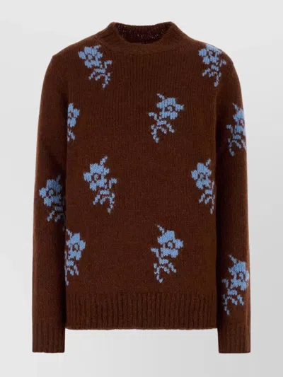 Jil Sander Floral Embroidery Alpaca Blend Sweater In Brown