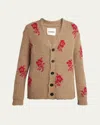 Jil Sander Floral Intarsia Alpaca Wool Cardigan In Brown