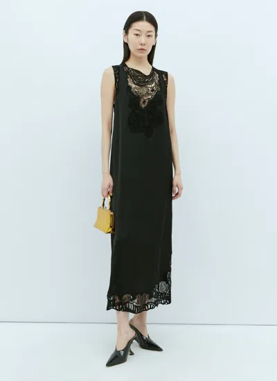 Jil Sander Floral Lace Midi Dress In Black