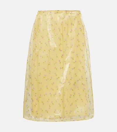 Jil Sander Floral Organdy Midi Skirt In Yellow