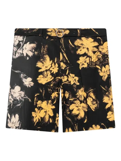 Jil Sander Floral-print Belted Shorts In Black