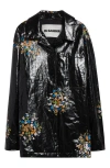 Jil Sander Floral Print Boxy Fit Coated Linen Shirt Jacket