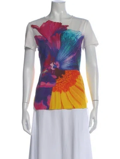 Pre-owned Jil Sander Floral Print Crew Neck T-shirt In White