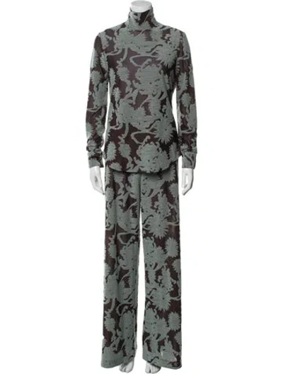 Pre-owned Jil Sander Floral Print Embroidered Accent Pant Set In Green