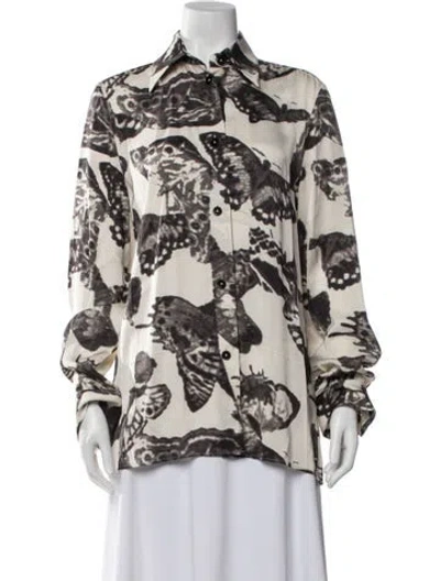 Pre-owned Jil Sander Floral Print Long Sleeve Top In White