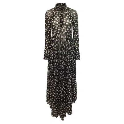 Jil Sander Floral Print Maxi Shirt Dress In Black Polyamide