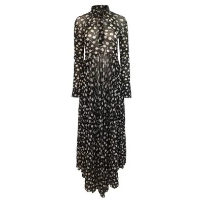 Pre-owned Jil Sander Floral Print Maxi Shirt Dress In Black Polyamide