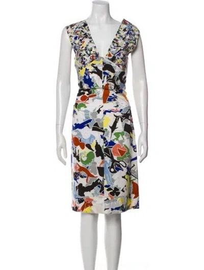 Pre-owned Jil Sander Floral Print Midi Length Dress In White
