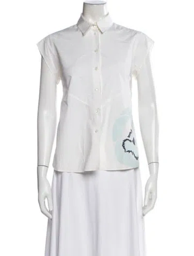 Pre-owned Jil Sander Floral Print Short Sleeve Top In White