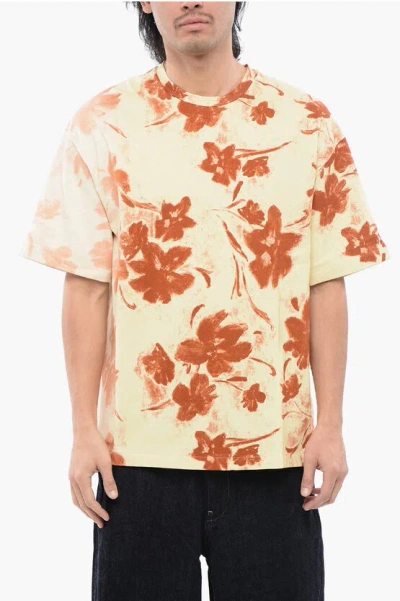 Jil Sander Floral Print Short Sleeved T-shirt In Yellow