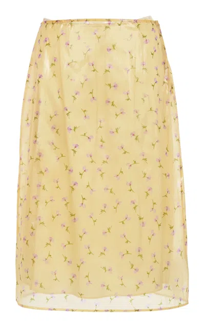 Jil Sander Floral Printed Midi Skirt In Yellow