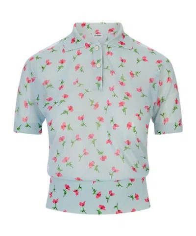 Jil Sander Floral Polo Top In Blue