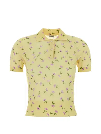 Jil Sander Floral Printed Cotton-blend Polo Shirt In Yellow
