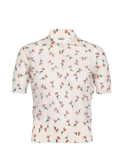 Jil Sander Polo Shirt Printed Sheer Cotton In Neutral