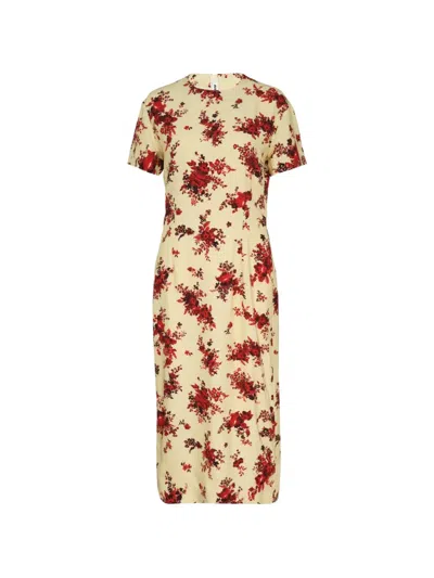 Jil Sander Floral-print Short-sleeve Midi Dress In Multi
