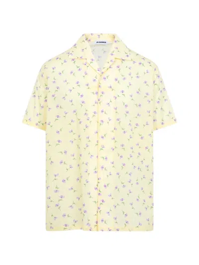 Jil Sander Short Sleeve Shirt Floral Pattern Spread Collar In Multi