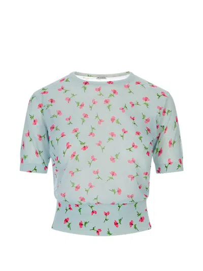 Jil Sander Floral-print Short-sleeve T-shirt In Blue
