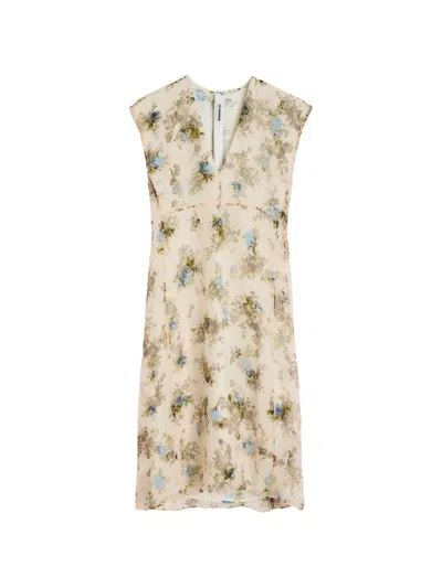 Jil Sander Floral-print Silk Dress In Neutral