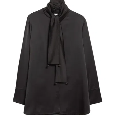 Jil Sander Fluid Satin Shirt With Scarf Ties In Black
