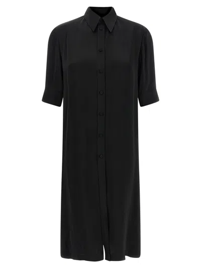 Jil Sander Fluid Viscose Long Shirt With Pointed Collar And Cuffed Sleeves In Black