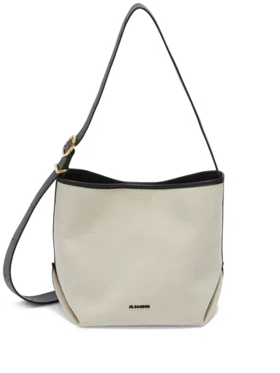 Jil Sander Canvas Tote Bag With Adjustable Strap And Contrast Trim In White