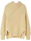 Jil Sander Foldover Neck Ribbed Jumper In Neutrals