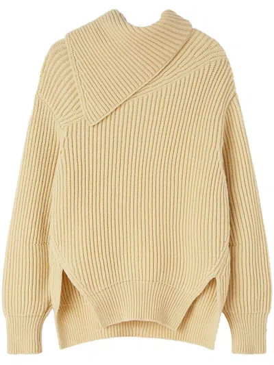 Jil Sander Foldover Neck Ribbed Jumper In Neutrals