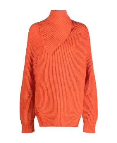 JIL SANDER JIL SANDER FOLDOVER NECK RIBBED-KNIT JUMPER