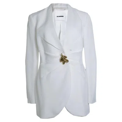 Pre-owned Jil Sander , Foliage Brooch Gathered Crepe Jacket In Gray
