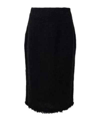 Jil Sander Frayed Hem Midi Skirt In Black