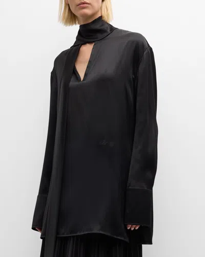 Jil Sander Friday Pm Scarf-neck Long-sleeve Silk Blouse In Black