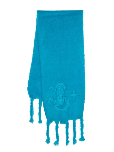 Jil Sander Fringe-edge Mohair-blend Scarf In Blau