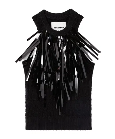 JIL SANDER JIL SANDER FRINGED TRIM SLEEVELESS KNITTED TOP