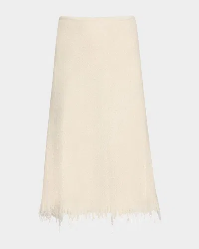 Jil Sander Fringed Boucle Knit Midi Skirt In Coconut