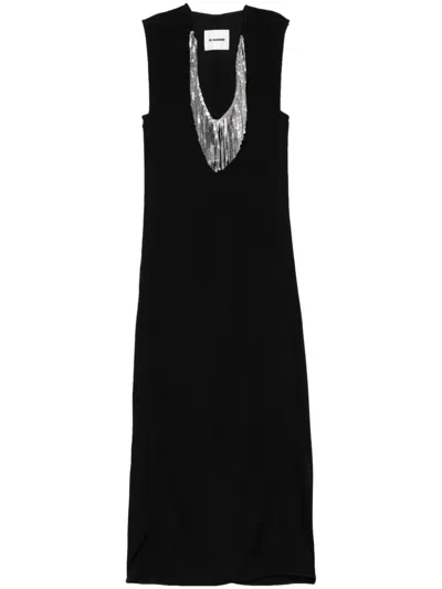 JIL SANDER FRINGED-MESH MAXI DRESS