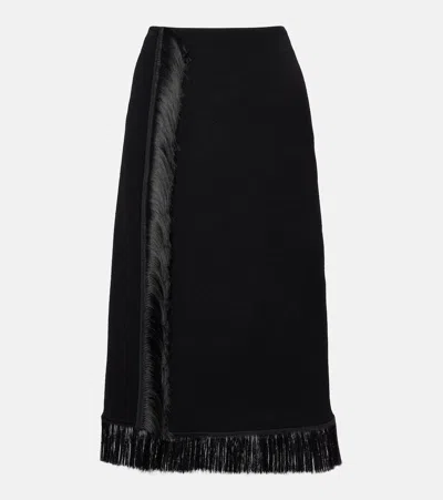 Jil Sander Fringed Midi Skirt In Black